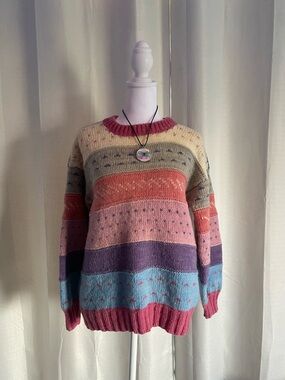 Multi-Color Striped Cozy Knit Sweater - Pink, Purple, Blue